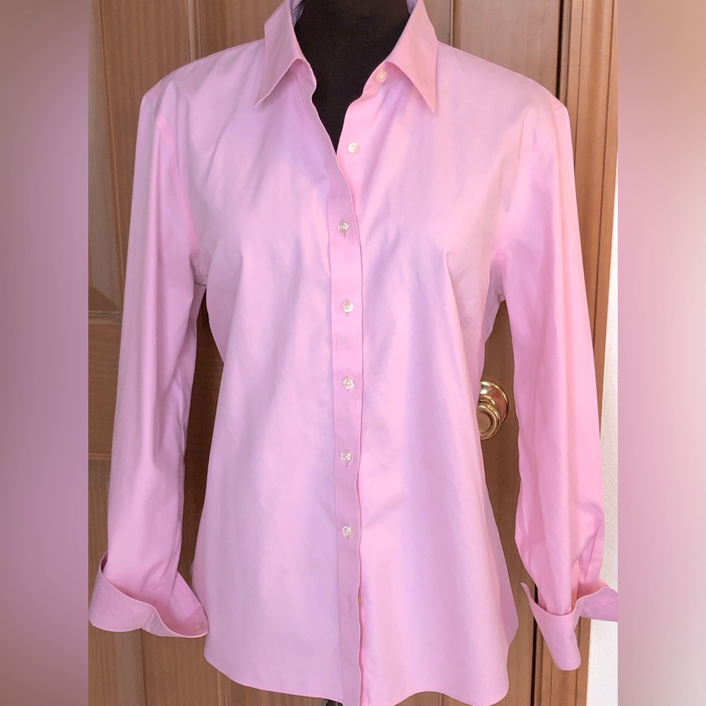 LANDS END s16 no iron pink pinpoint cotton Oxford Looks new